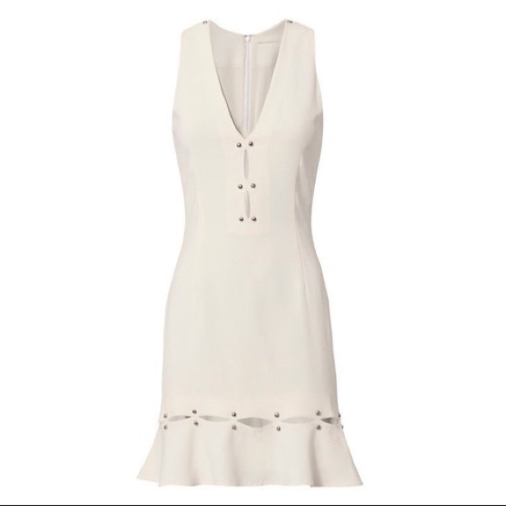 JONATHAN SIMKHAI ivory white fit and flare dress with cutouts and studs size 4